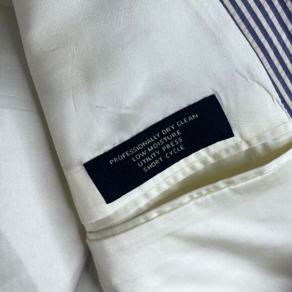 Jos A Bank Seersucker Striped 100% Cotton Blazer Preppy Single Breasted Size 43R - Picture 3 of 12